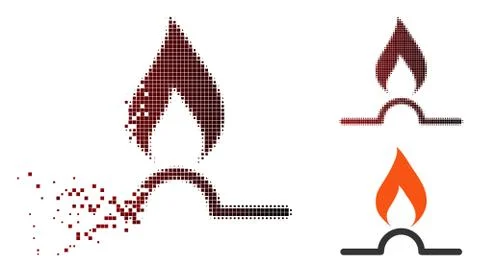 Moving Pixel Halftone Gas Flame Icon Stock Illustration