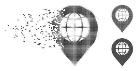 Moving Pixel Halftone Globe Marker Icon Illustrazione stock