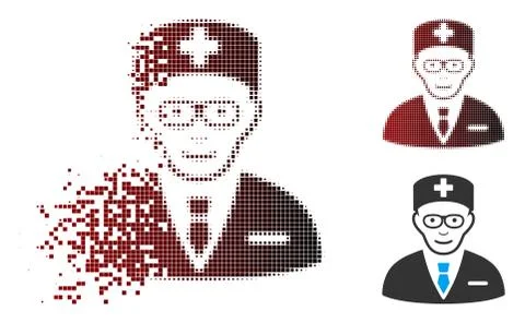 Moving Pixel Halftone Head Physician Icon Stock Illustration