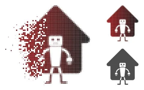 Moving Pixel Halftone Home Robot Icon Stock Illustration