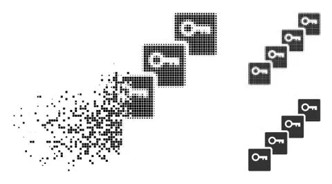 Moving Pixel Halftone Key Blockchain Icon Stock Illustration