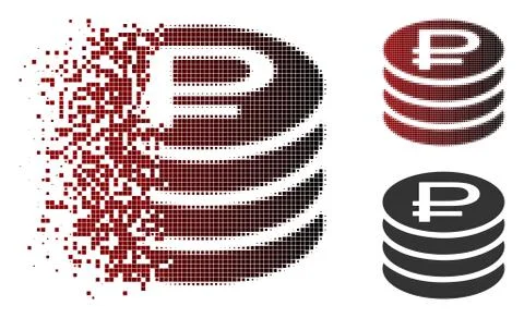 Moving Pixel Halftone Rouble Coins Stack Icon Stock Illustration