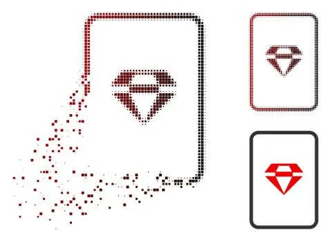 Moving Pixel Halftone Ruby Gambling Card Icon Stock Illustration