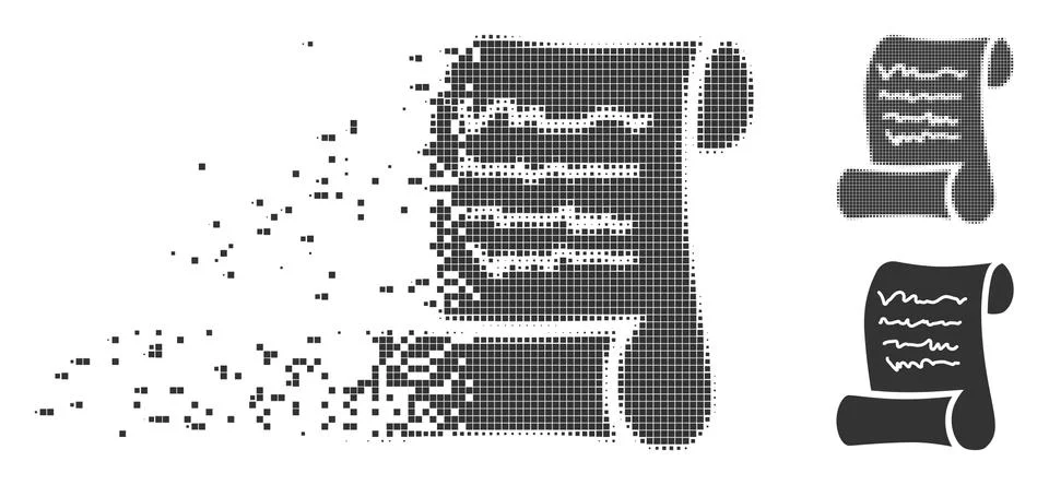 Moving Pixel Halftone Script Roll Icon Stock Illustration