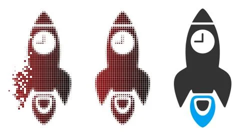 Moving Pixel Halftone Space Rocket Time Icon Stock Illustration