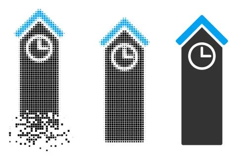 Moving Pixel Halftone Time Tower Icon Stock Illustration