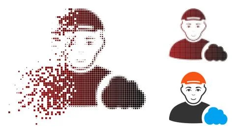 Moving Pixel Halftone User Cloud Icon with Face Illustrazione stock