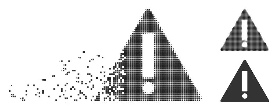 Moving Pixel Halftone Warning Icon Stock Illustration