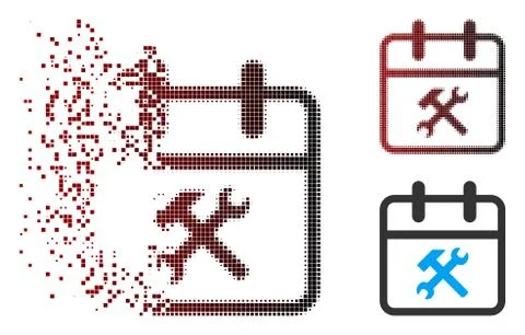 Moving Pixel Halftone Working Day Icon Stock Illustration