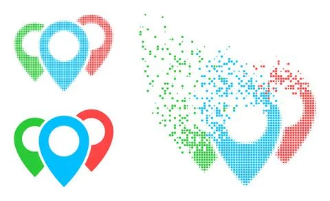 Moving Pixelated and Original Map Pointers Icon Stock Illustration