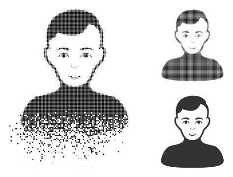 Moving Pixelated Halftone Boy Icon with Face Illustrazione stock