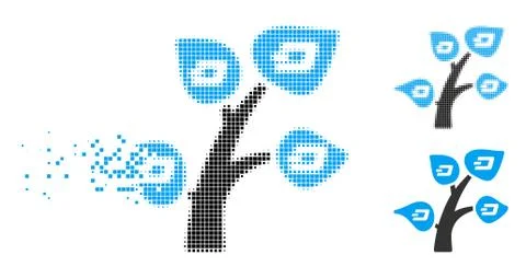 Moving Pixelated Halftone Dash Tree Icon Stock Illustration