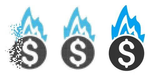 Moving Pixelated Halftone Fire Damage Icon Stock Illustration