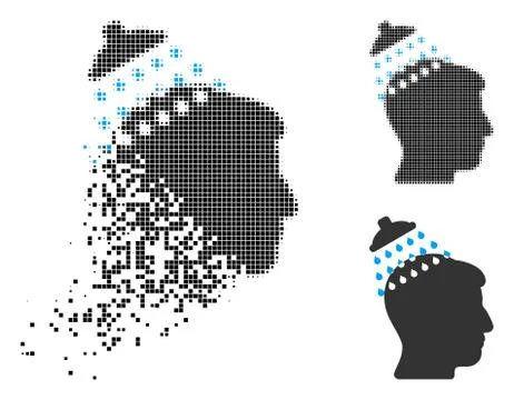 Moving Pixelated Halftone Head Shower Icon Stock Illustration