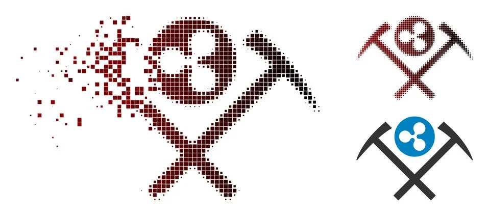 Moving Pixelated Halftone Ripple Mining Hammers Icon Ilustración de archivo