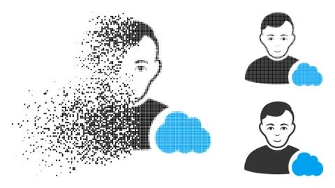 Moving Pixelated Halftone User Cloud Icon with Face Stock Illustration