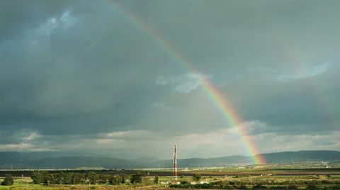 Moving Rainbow over the fields of Galilee, Israel with sun rays Vídeo Stock 45604475