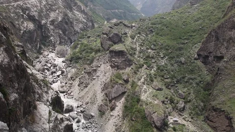 Moving Up from Rapids to Mountainside Stock Footage 86758166