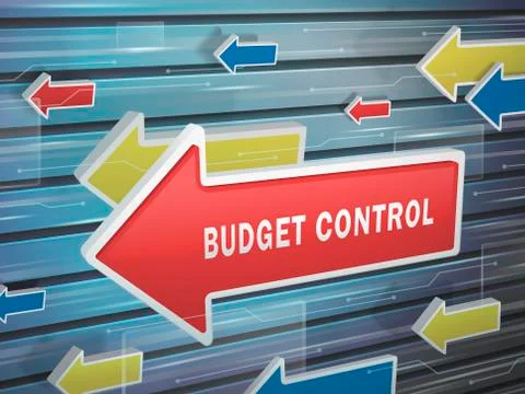 Moving red arrow of budget control words Illustration