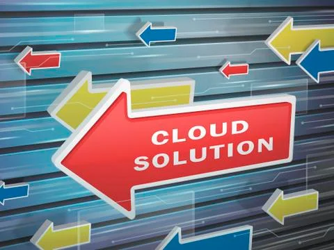 Moving red arrow of cloud solution words Stockillustratie
