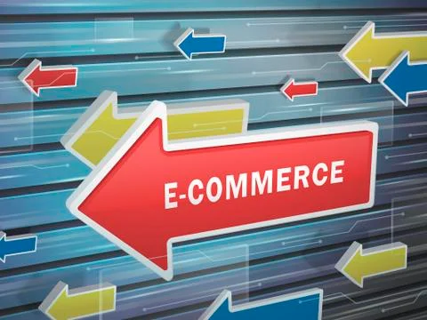 Moving red arrow of e-commerce word Stock Illustration