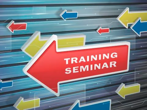 Moving red arrow of training seminar words Stock Illustration