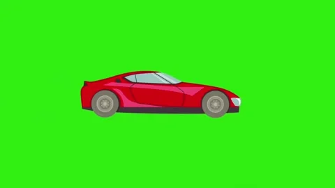 Moving red car driving animation on bright green screen background for transport Stock Footage 314786466