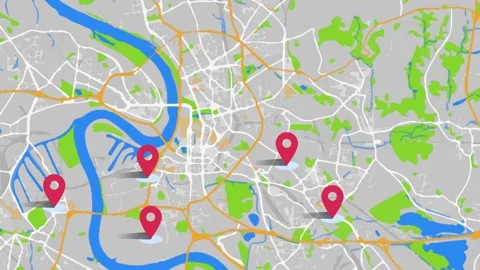 Moving red marker forward on a map. Arrow moving on city map. Stock Footage 246580518