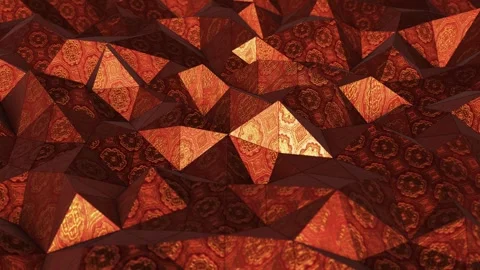 Moving red polygonal surface with beautiful traditional Chinese golden ornament Video stock 266230970