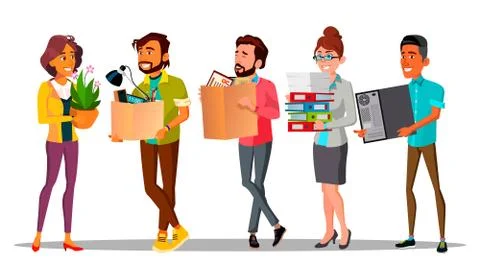 Moving, Relocation, Colleagues Changing Office Vector Characters Stock Illustration