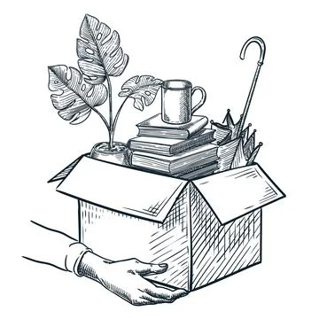 Moving, relocation, retiring or redundant concept. Box with personal things i Stock Illustration