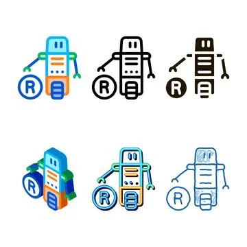 Moving robot multistyle icon vector outline Stock Illustration