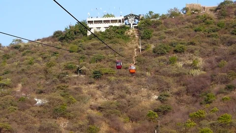 Moving Ropeway cable car ride scenic view,Udaipur Travel Tourism Rajasthan India Stock Footage 107578462