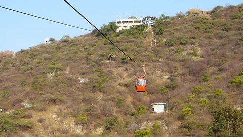 Moving Ropeway cable car ride scenic view,Udaipur Travel Tourism Rajasthan India Stock Footage 107578513
