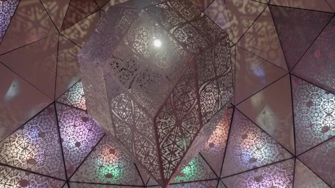 A moving round room made from triangle, square shape panels with fractal pattern Stock Footage 333318106