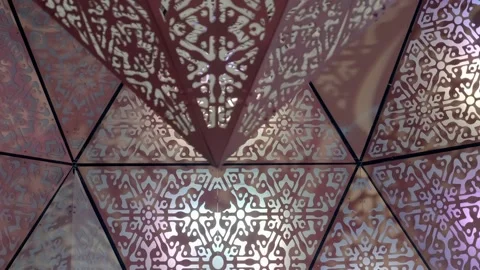 A moving round room made from triangle, square shape panels with fractal pattern Stock Footage 333340509