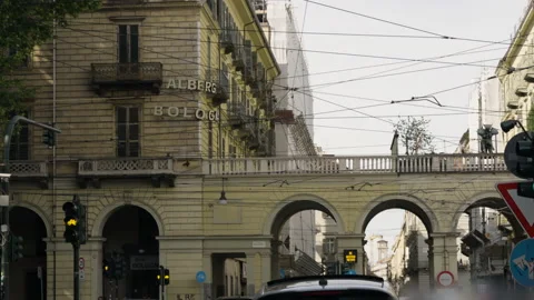 Moving scene with old elements of Turin Italy Stock Footage 231766092