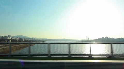 Moving scenery seen through the windows of a vehicle at Seoul, South Korea Stock Footage 105507554