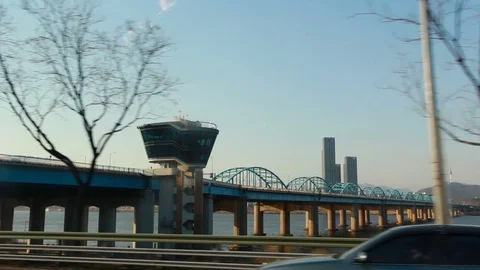 Moving scenery seen through the windows of a vehicle at Seoul, South Korea Stock Footage 105507790