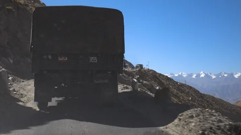 Moving scenery seen through the windows of a vehicle at Leh Ladakh, India Stock Footage 106107078