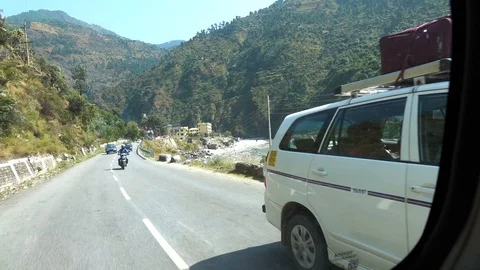 Moving scenery seen through the windows of a vehicle at Leh Ladakh, India Stock Footage 106108778