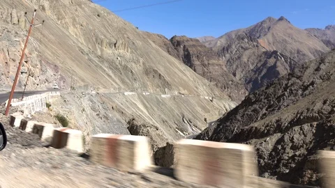Moving scenery seen through the windows of a vehicle at Leh Ladakh, India Stock Footage 106111131