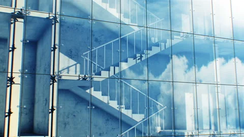 Moving Seamless at the Abstract Skyscraper Facade with Cloudscape Reflections. Stock Footage 111033883