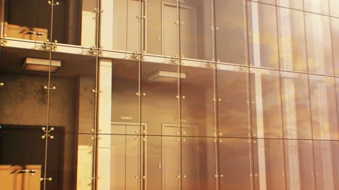 Moving Seamless at the Abstract Skyscraper Facade with Sunset Sky Video stock 111038333