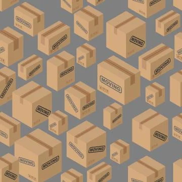 Moving seamless pattern. Lot of cardboard boxes background. Paper packaging f Stock Illustration