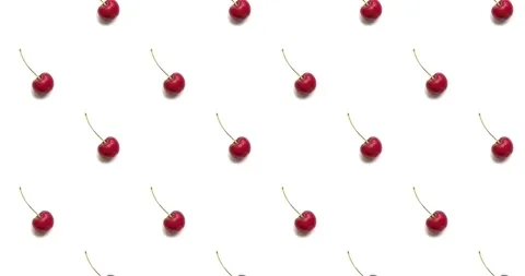 Moving seamless pattern with sweet cherries on a plain white background Stock Footage 197261353