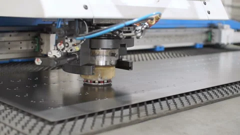 Moving sheet of metal on the machine tool in the manufacture of metal product Stock Footage 88588660