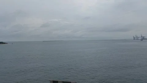 Moving ship on a cloudy afternoon near Makassar, Indonesia. Stock Footage 345974735