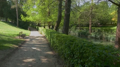 Moving shot along side of Marne river, Chalons en Champagne, France Stock Footage 153468981