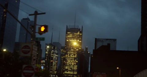 Moving Shot From Car Driving Through Classic New York Street With Lit Up Streets Stock Footage 112584849